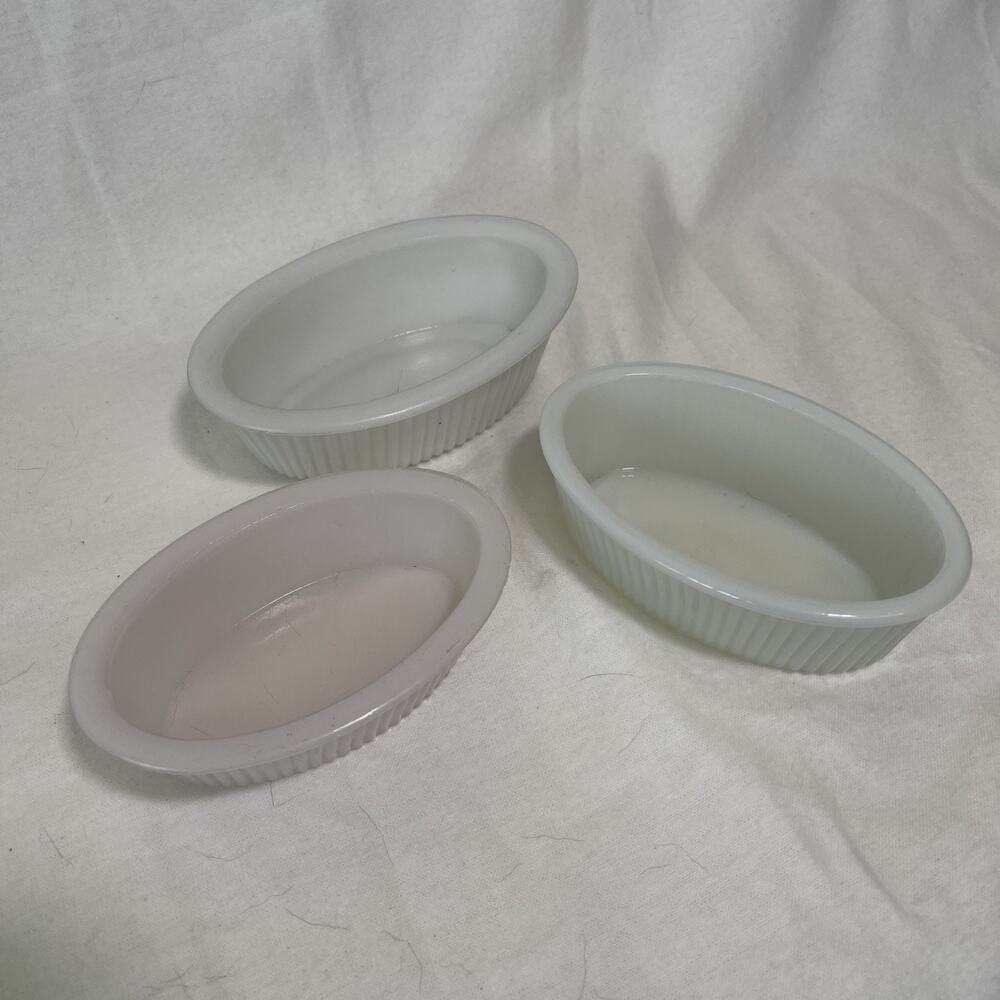 Milk Glass Oval Ramekins X3- Different Sizes and Shades.